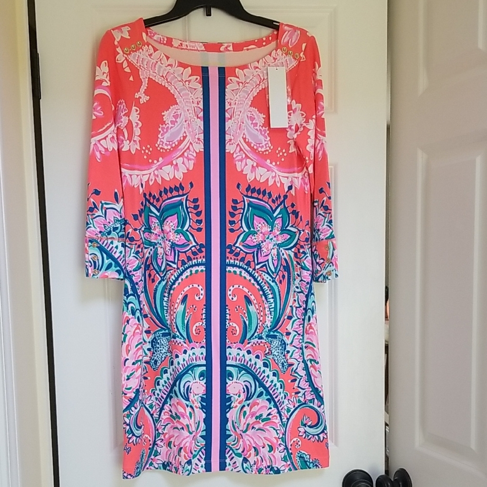 Lilly Pulitzer UPF 50+ Sophie Dress in Tangerine Dream Big Engineered
